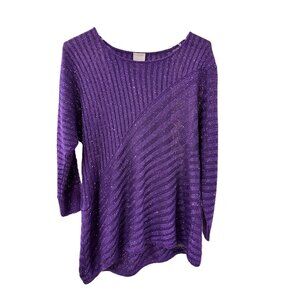 👗 2/$30 👗 Chicos Womens Size 2/XL Purple Sequin Ribbed Sweater Top